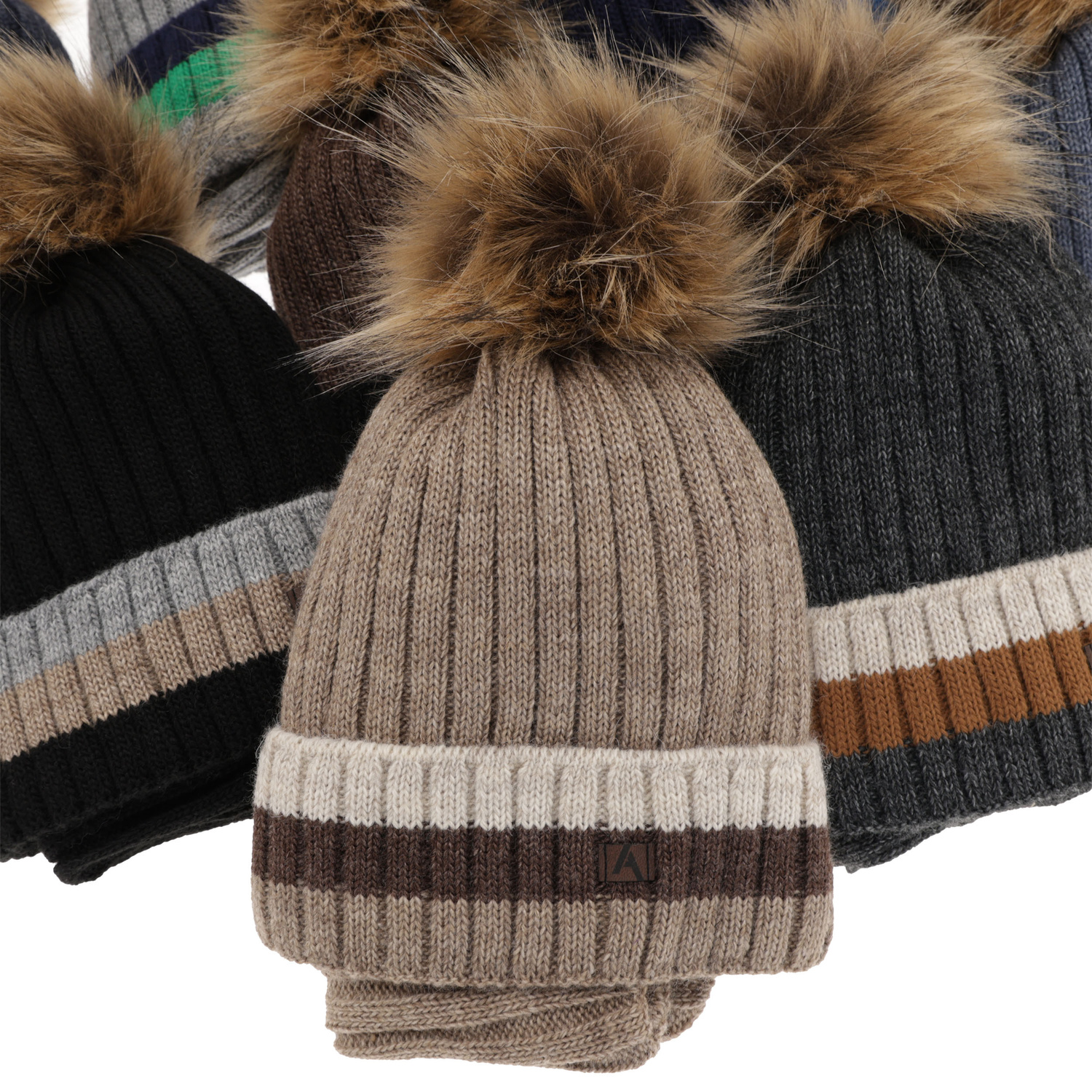 Set invernale bambino: berretto e scaldacollo, grigio, con pompon, foderato in pile, Beno