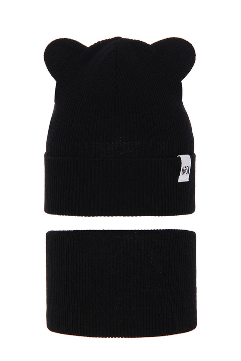 Set autunno/primavera bambina: berretto e scaldacollo, con cotone, nero, Kajra