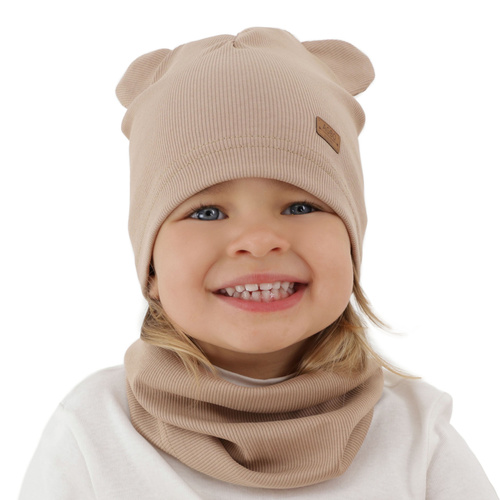 Set autunno/primavera bambina: berretto e scaldacollo, in cotone, beige Georgea