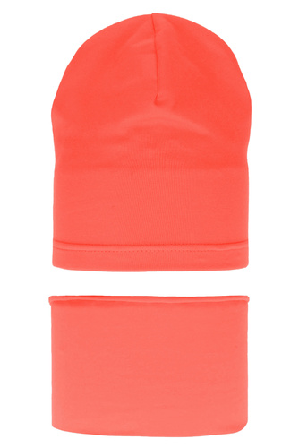 Set autunno/primavera bambina: berretto e scaldacollo, corallo, cotone, Hazelka