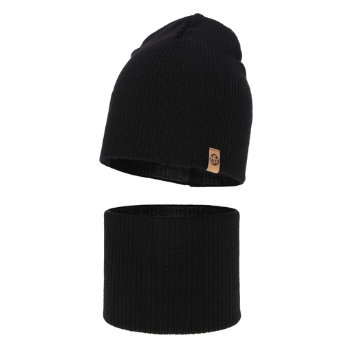 Set autunno/primavera bambino: berretto e scaldacollo, nero, 100% Lana Merino, Richi