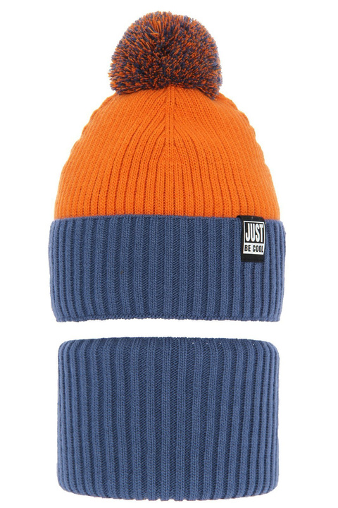 Set invernale bambino: berretto e scaldacollo, blu, con pompon, Arlekin