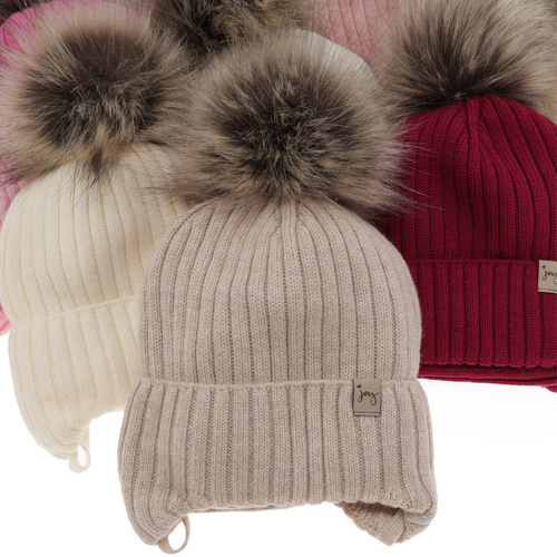 Set invernale bambina: berretto e scaldacollo, fucsia, con lacci, 100% Lana Merino, Junika