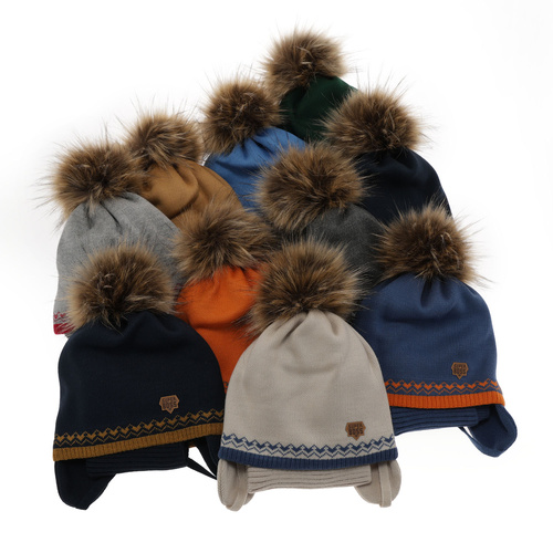 Set invernale bambino: berretto e scaldacollo, beige, con lacci, con pompon, Elpis