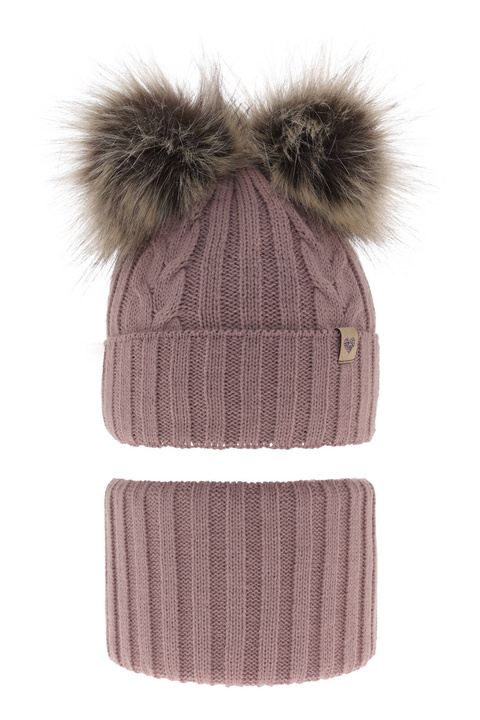 Set invernale bambina: berretto e scaldacollo, lilla, con due pon pon, Amala