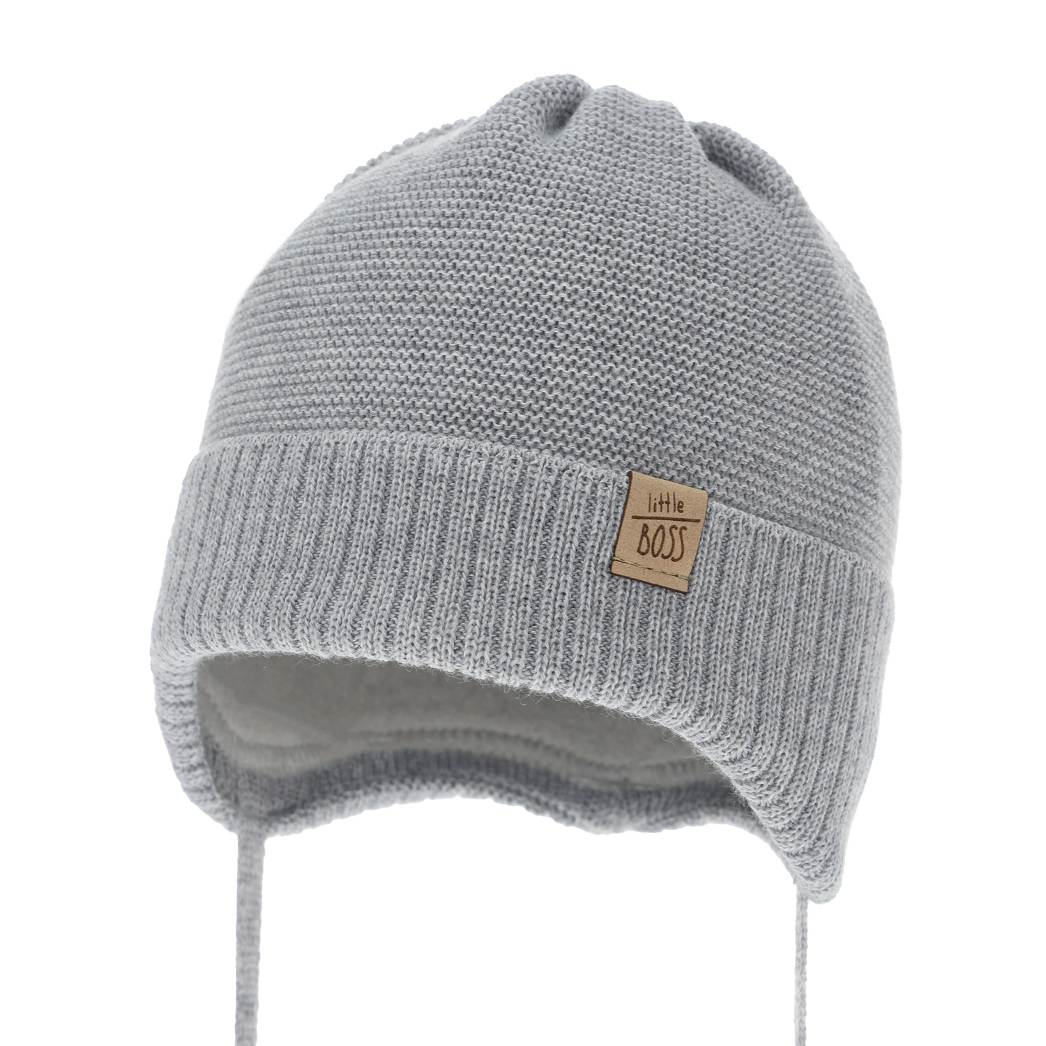 Berretto invernale bambino, grigio, con lacci, 100% Lana Merino, Darsi