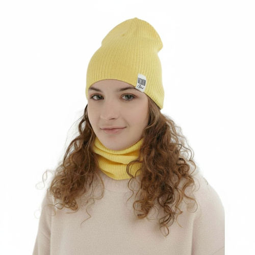 Set autunno/primavera bambina: berretto e scaldacollo, con cotone, giallo, Farinka