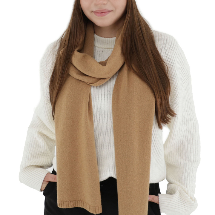 Sciarpa invernale donna, camel, lana merino con cashmere, Irenia