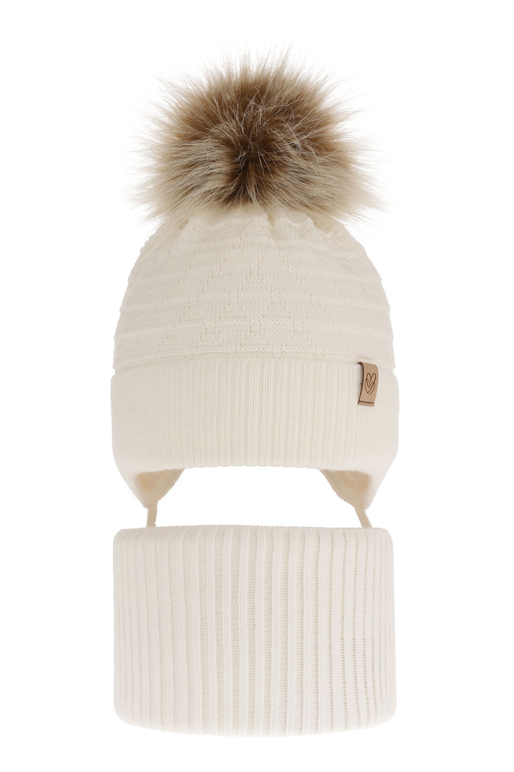 Set invernale bambina: berretto e scaldacollo, crema, con pompon, Egeria