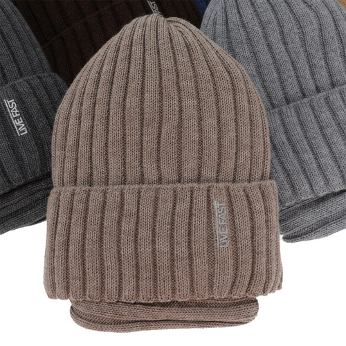 Set invernale bambino: berretto e scaldacollo, blu, con lana merino, foderato in pile, Banasko