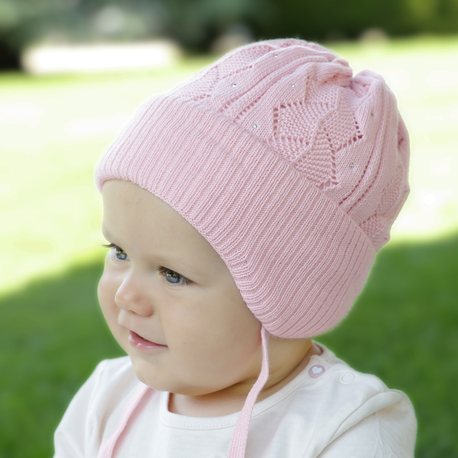 Berretto autunno/primavera bambina, beige, con lacci, Marinetta