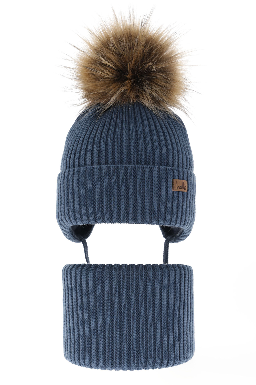 Set invernale bambino: berretto e scaldacollo, blu, con pompon, Bergo
