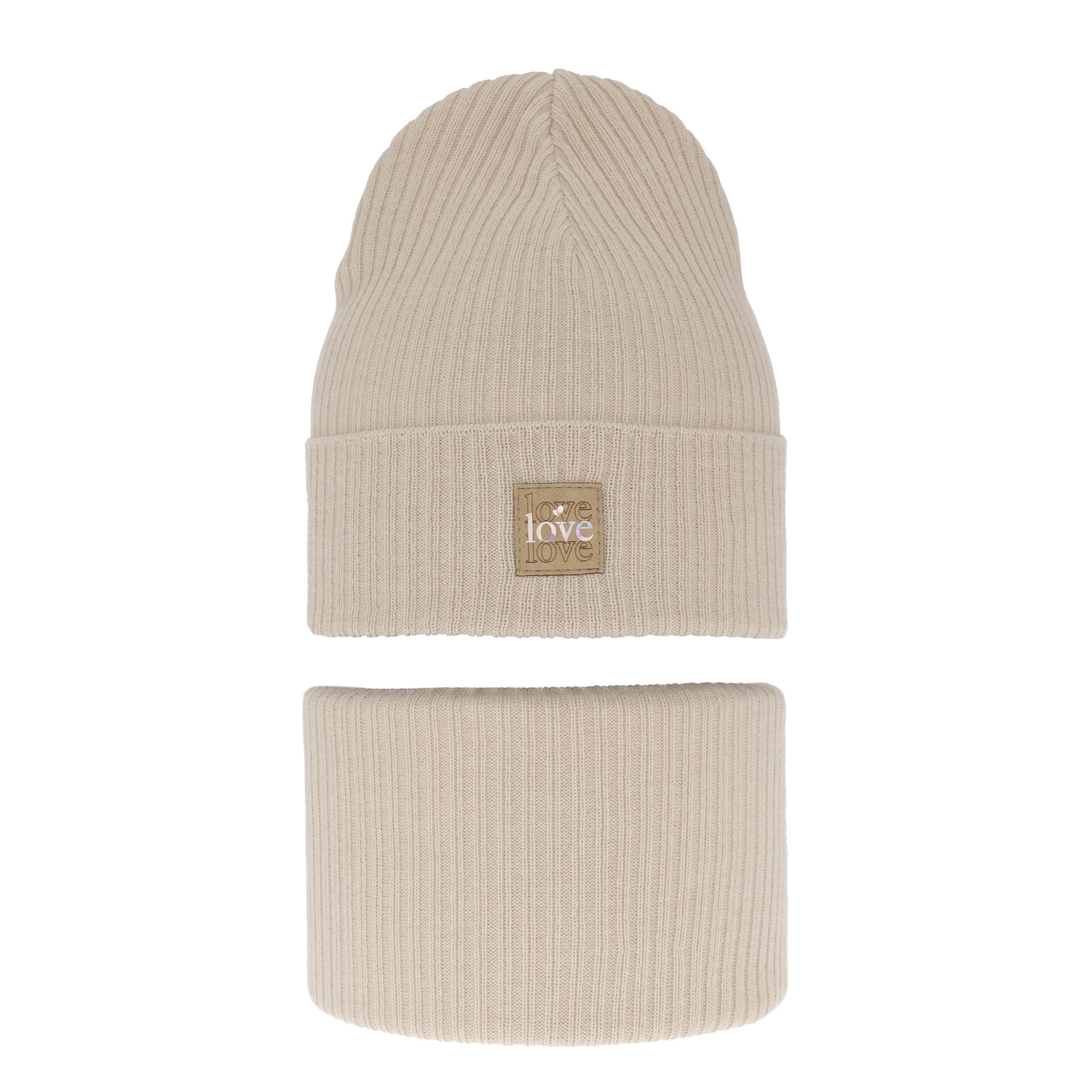 Set autunno/primavera bambina: berretto e scaldacollo, con cotone, beige, Furora