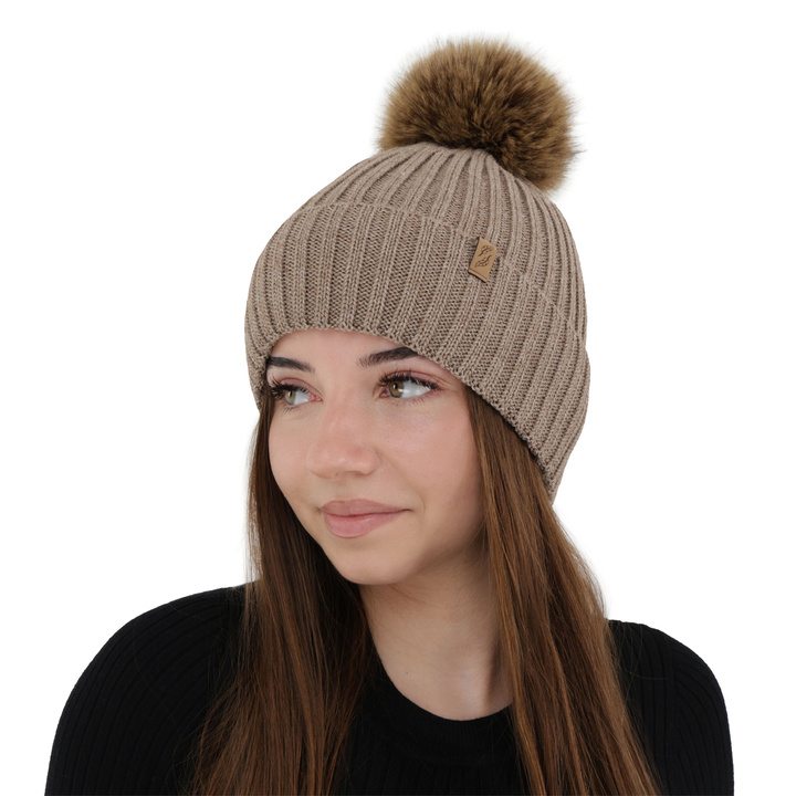 Berretto invernale donna, marrone scuro, con lana merino, Zamira