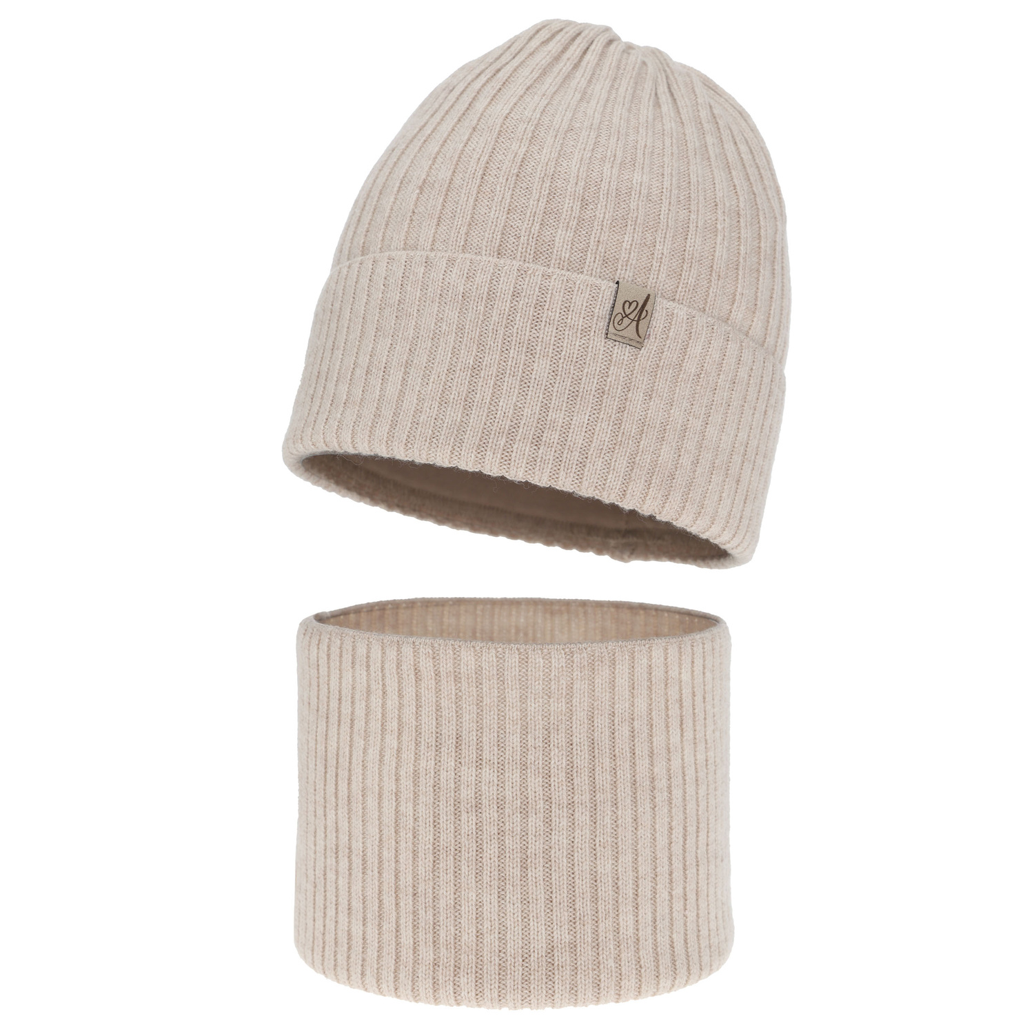 Set invernale bambina: berretto e scaldacollo, beige, 100% Lana Merino, Patricia