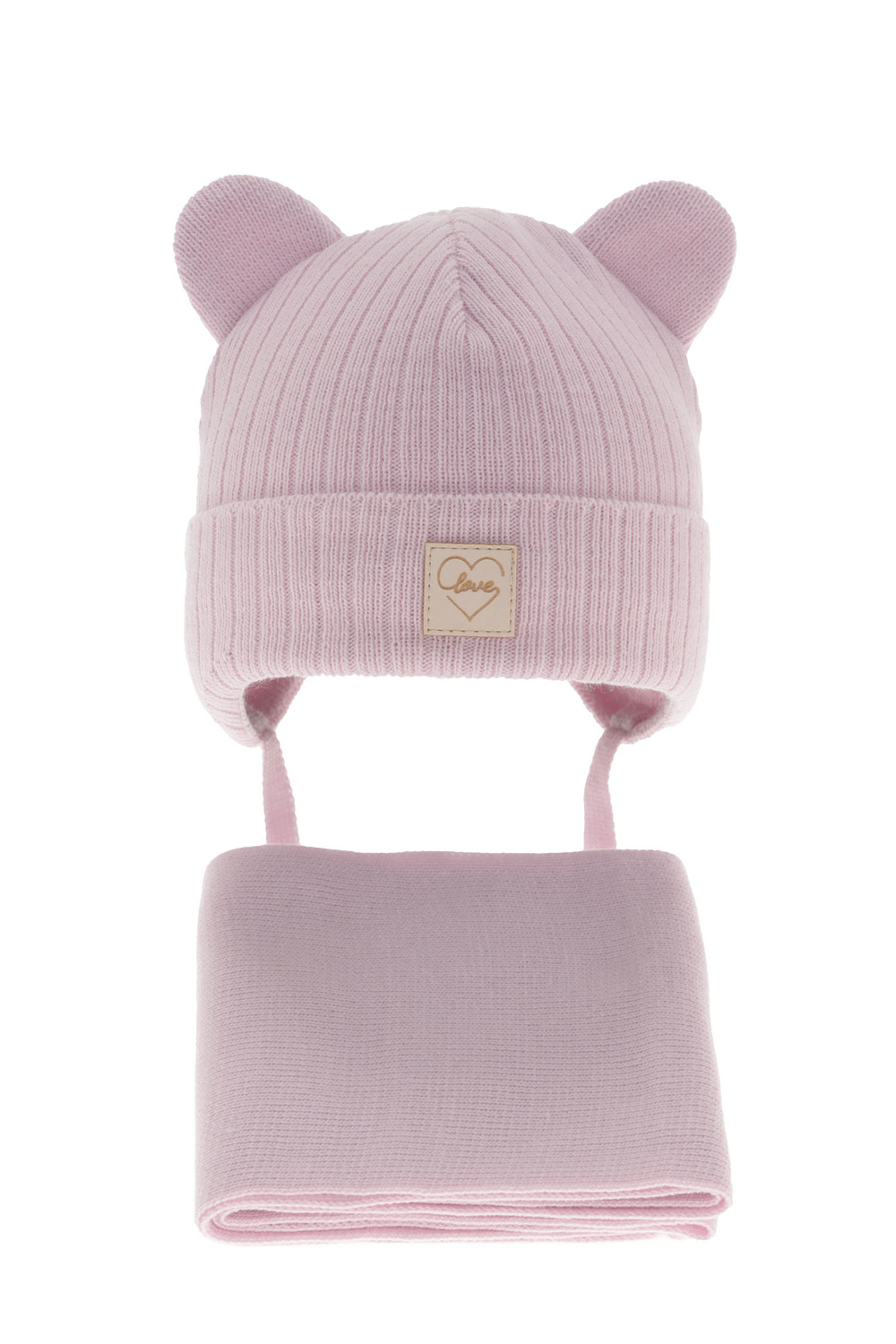 Set invernale bambina: berretto e sciarpa, liliowy, con lacci, Antola