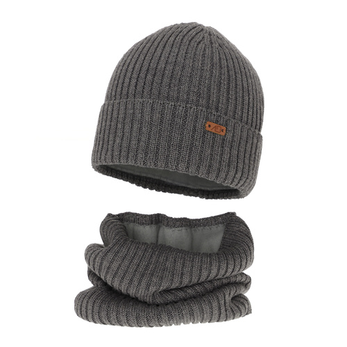 Set invernale bambino: berretto e scaldacollo, grigio scuro, 100% Lana Merino, foderato in pile, Palermo