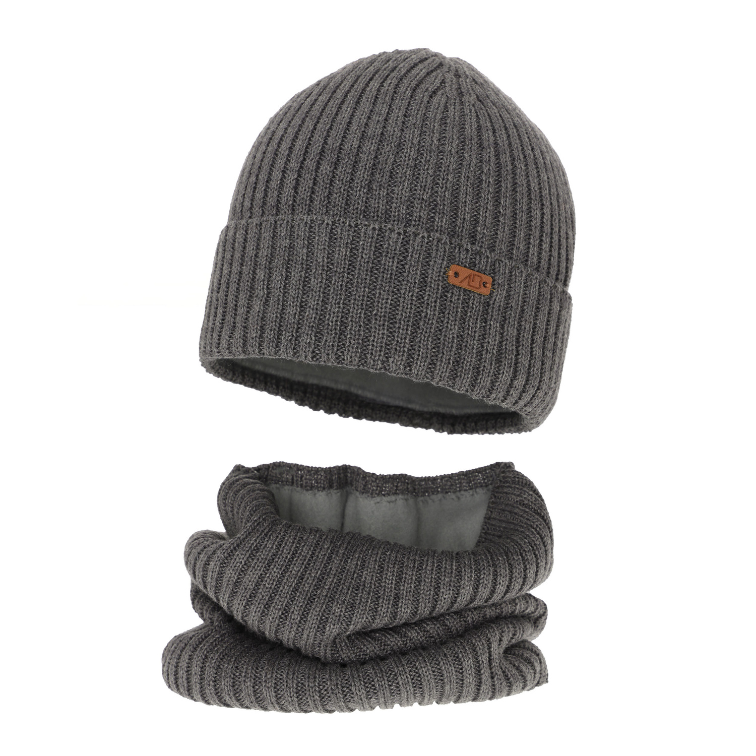 Set invernale bambino: berretto e scaldacollo, grigio scuro, 100% Lana Merino, foderato in pile, Palermo