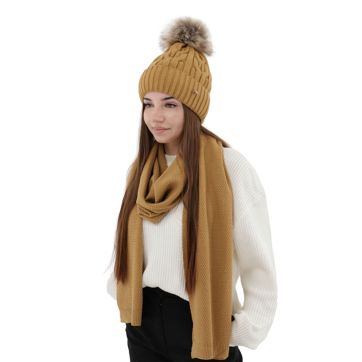Sciarpa invernale donna, beige scuro, Agora