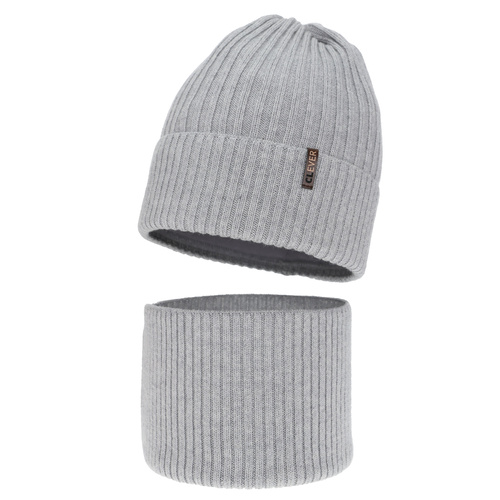 Set invernale bambino: berretto e scaldacollo, grigio chiaro, 100% Lana Merino, Gizmo