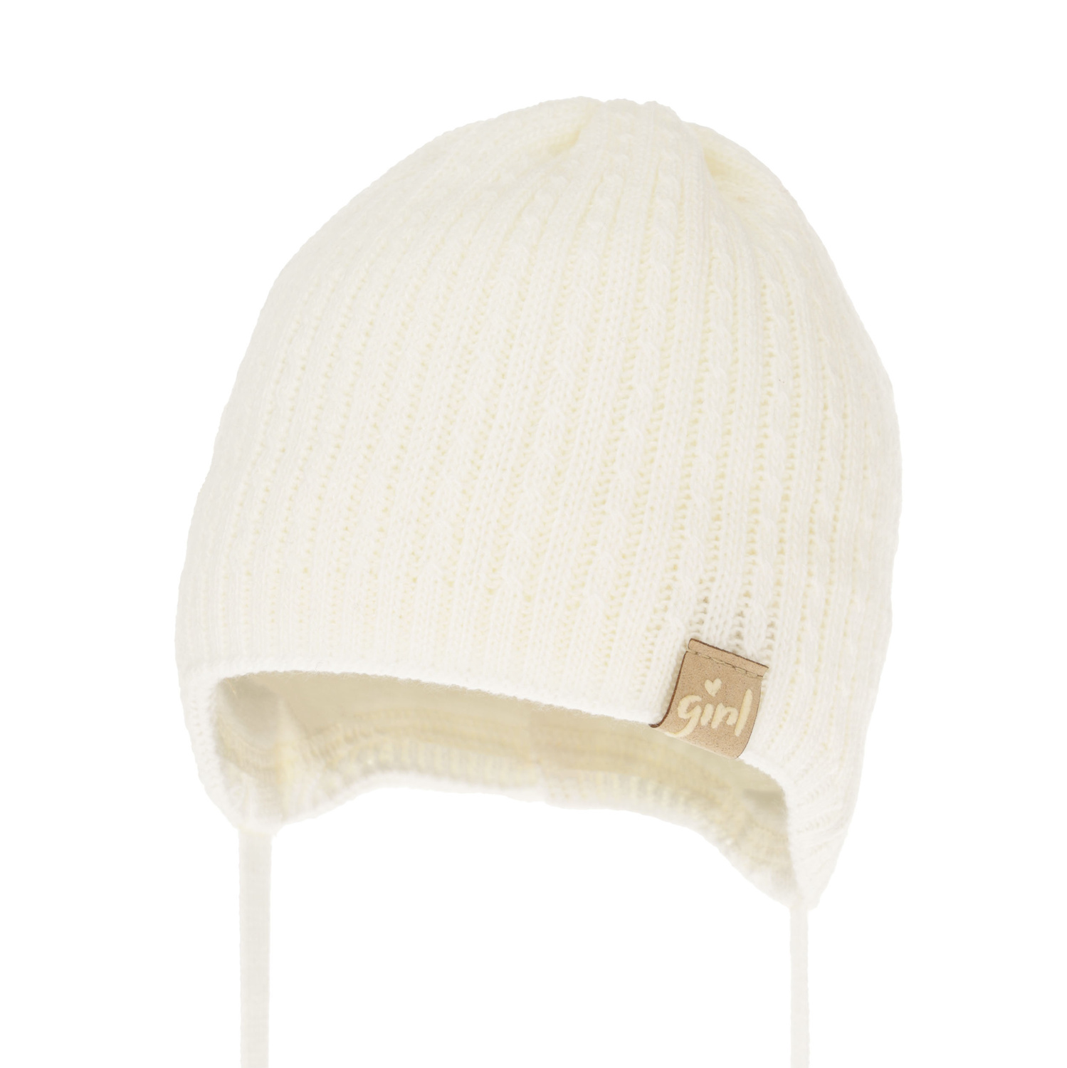 Berretto autunno/primavera bambina, crema, con lacci, Cheri