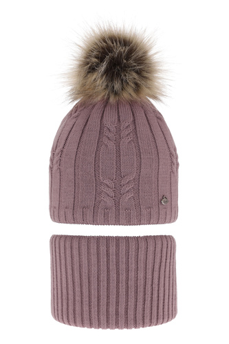 Set invernale bambina: berretto e scaldacollo, lilla, con pompon, Amaltea
