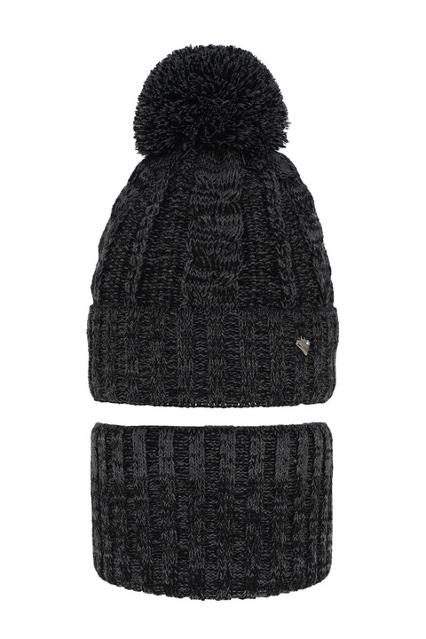 Set invernale bambina: berretto e scaldacollo, grigio scuro, con pompon, Maroko