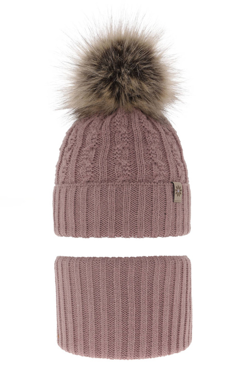 Set invernale bambina: berretto e scaldacollo, viola, con pompon, Pretoria