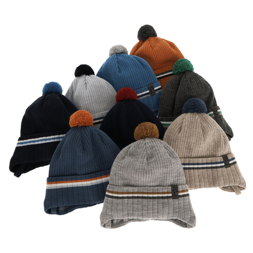 Berretto autunno/primavera bambino, azzurro, con pompon, con lacci, Vesper