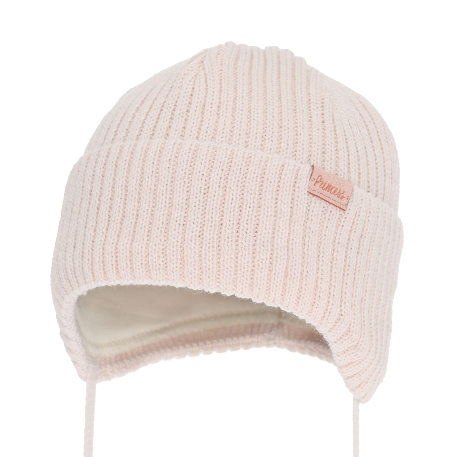 Berretto invernale bambina, rosa chiaro, con lacci, con lana mjerino, Punia