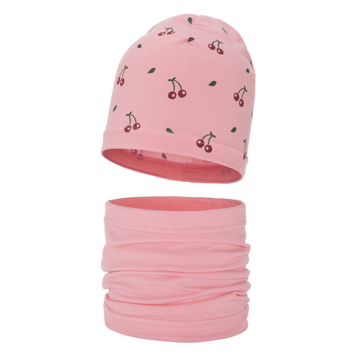 Set autunno/primavera bambina: berretto e scaldacollo, rosa, in cotone, Cerise