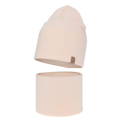 Set autunno/primavera bambina: berretto e scaldacollo, rosa chiaro, 100% Lana Merino, Ricona