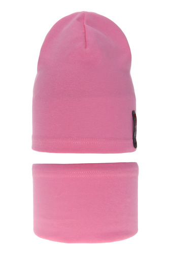 Set autunno/primavera bambina: berretto e scaldacollo, rosa, in cotone, Flores