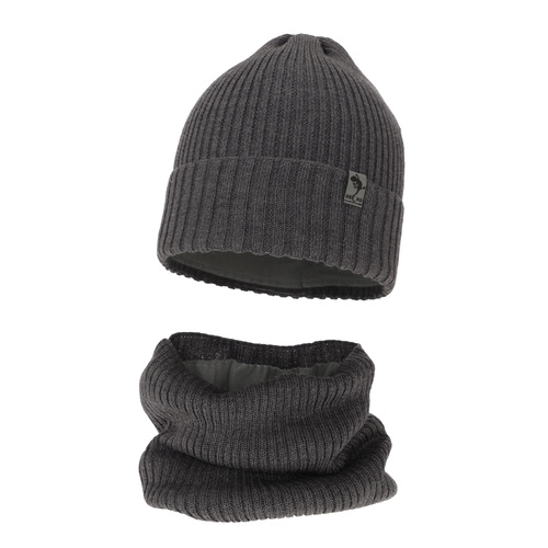Set invernale bambino: berretto e scaldacollo, grigio, 100% Lana Merino, foderato in pile, Gecko