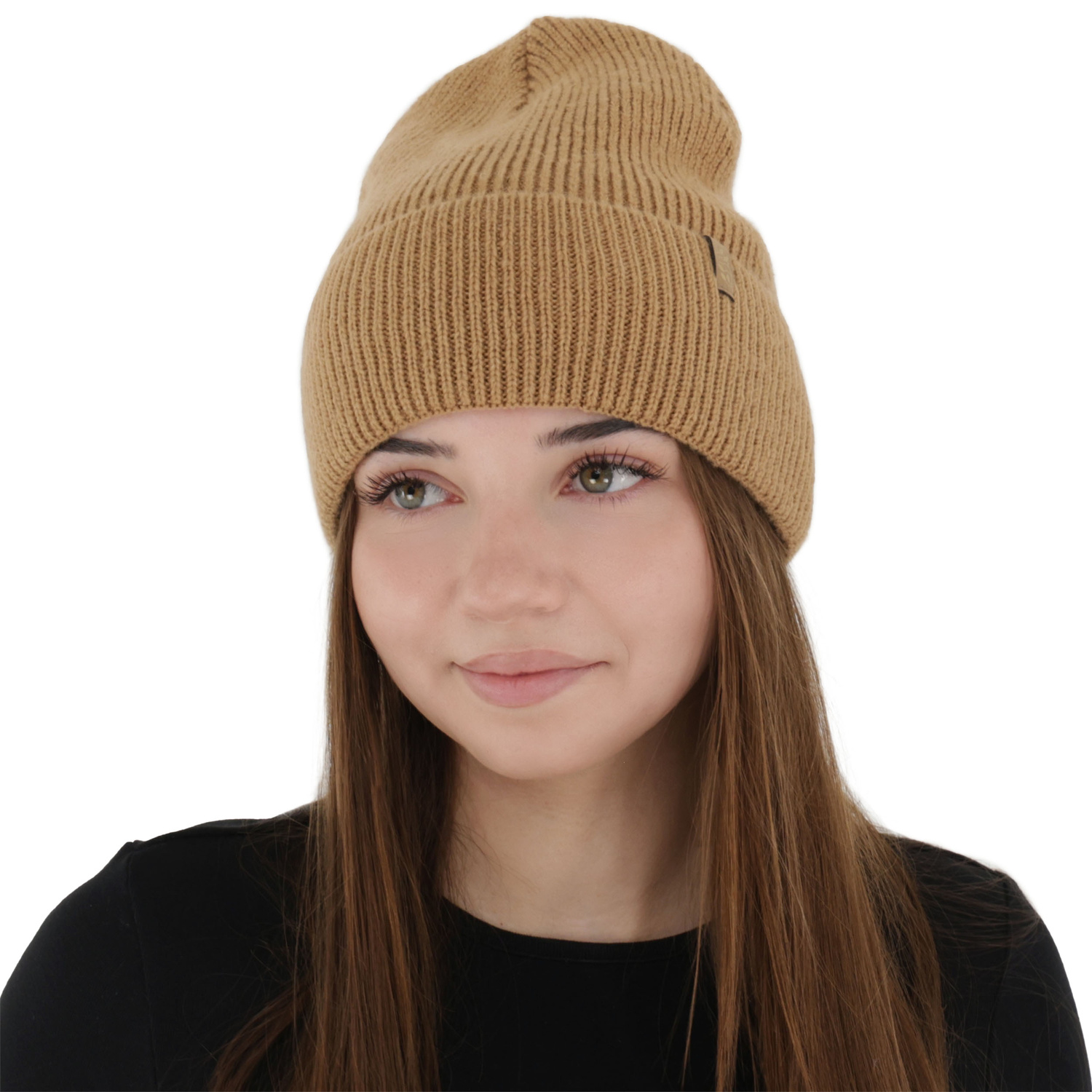 Berretto invernale donna, camel, con lana merino, Tahoe