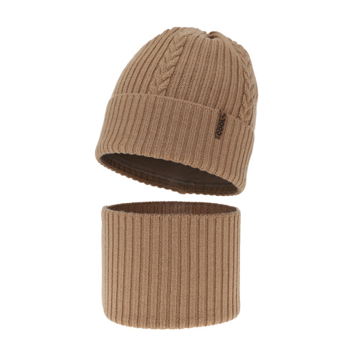 Set invernale bambino: berretto e scaldacollo, camel, 100% Lana Merino, Wilson