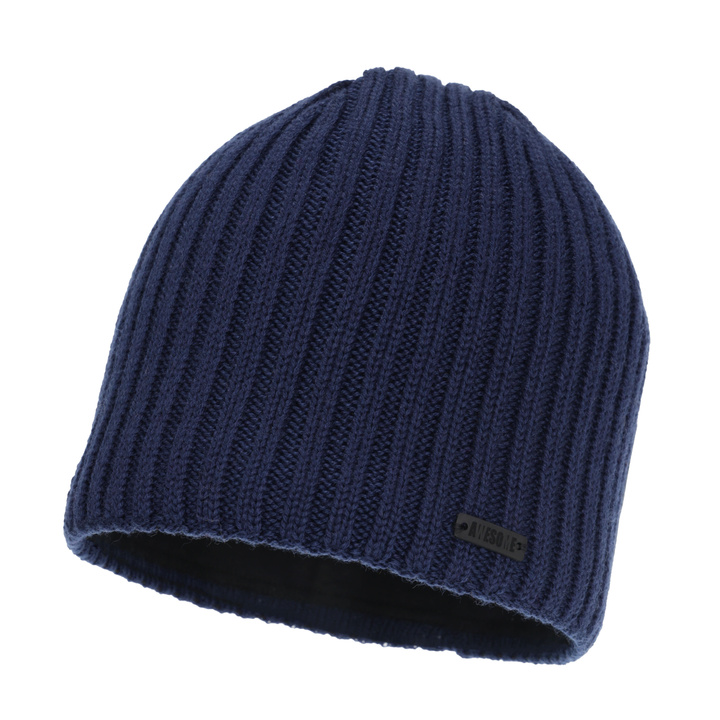 Berretto invernale uomo, blu navy, con lana merino, Adagio