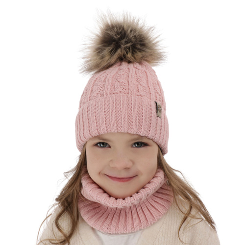Set invernale bambina: berretto e scaldacollo, rosa, con pompon, Pretoria