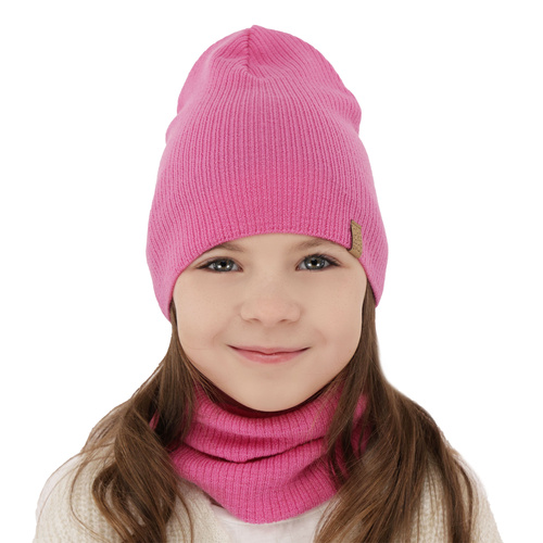 Set autunno/primavera bambina: berretto e scaldacollo, rosa chiaro, 100% Lana Merino, Ricona