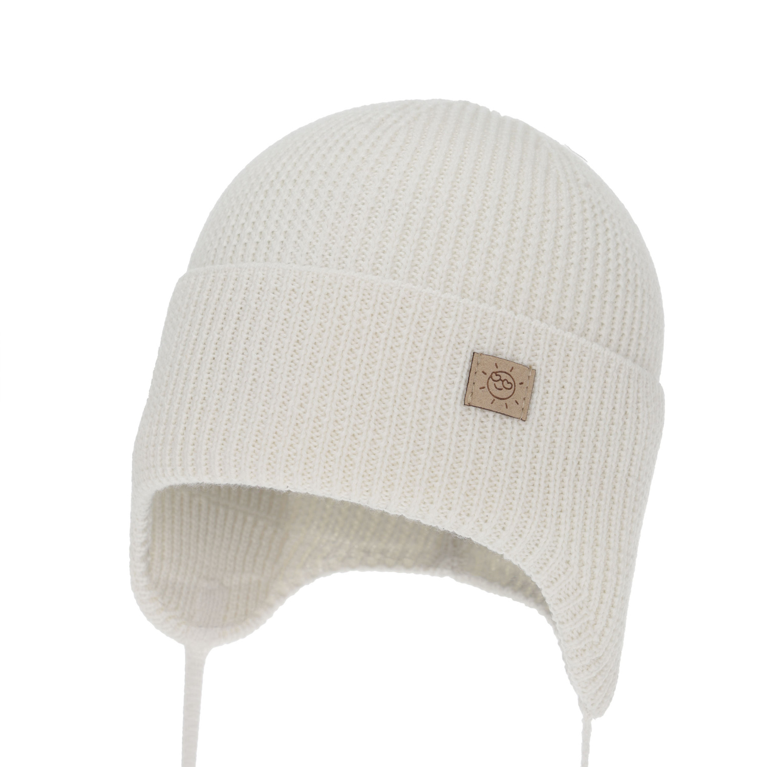 Berretto invernale/autunno/primavera bambina, bianco, 100% Lana Merino, con lacci, Bafra