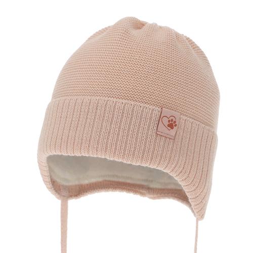 Berretto invernale bambina, morelowa, con lacci, 100% Lana Merino, Dari