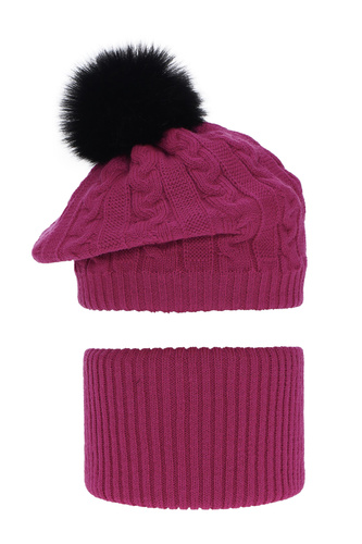 Set invernale bambina: berretto e scaldacollo, rosa, con pompon, Koffi