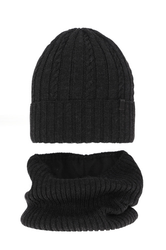 Set invernale bambino: berretto e scaldacollo, grigio scuro, 100% Lana Merino, foderato in pile, Kairo