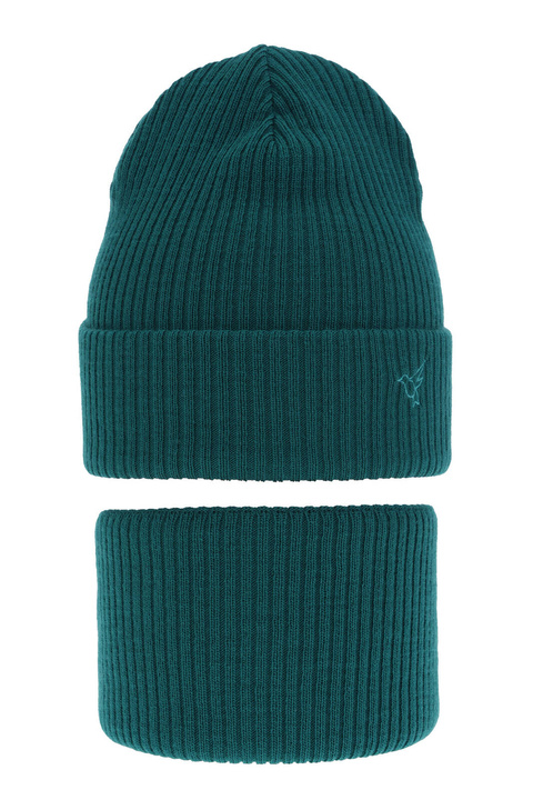 Set invernale bambina: berretto e scaldacollo, verde smeraldo, Rosetta