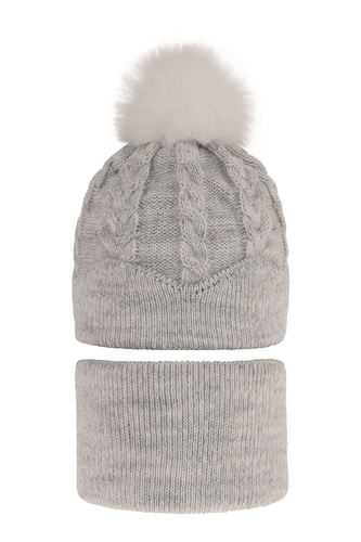 Set invernale bambina: berretto e scaldacollo, grigio, con pompon, Etula