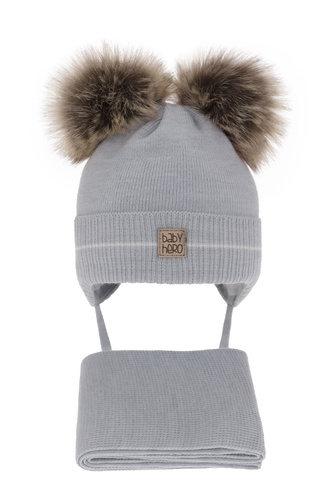 Set invernale bambino: berretto e sciarpa, azzurro, con due pon pon, con lacci, Melon