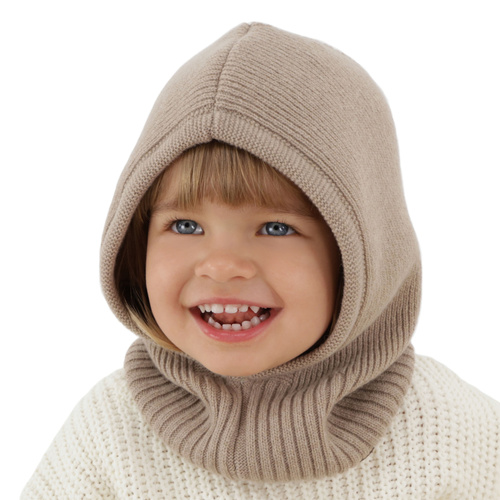 Passamontagna autunno/inverno bambina, beige scuro, lana merino con cashmere, Rila