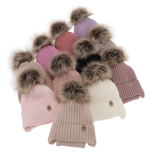 Set invernale bambina: berretto e scaldacollo, rosa chiaro, con pompon, con lacci, Louisa