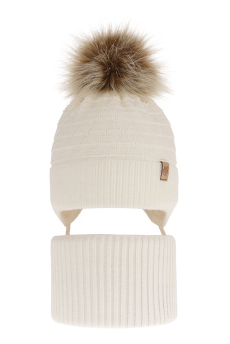 Set invernale bambina: berretto e scaldacollo, crema, con pompon, Egeria