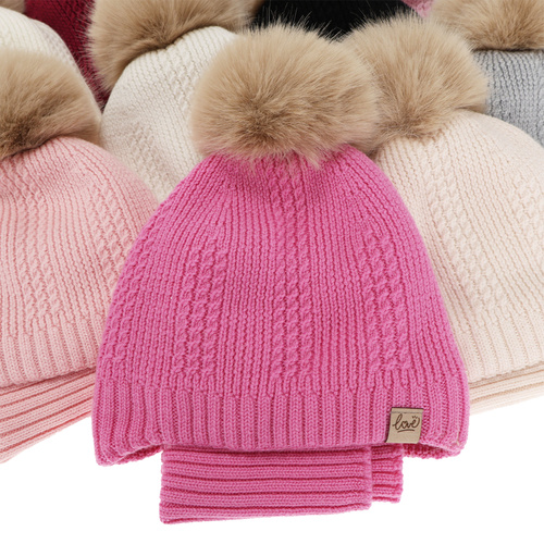 Set invernale bambina (berretto e scaldacollo), rosa chiaro, 100% Lana Merino, foderato in pile di lana, con lacci Danielle